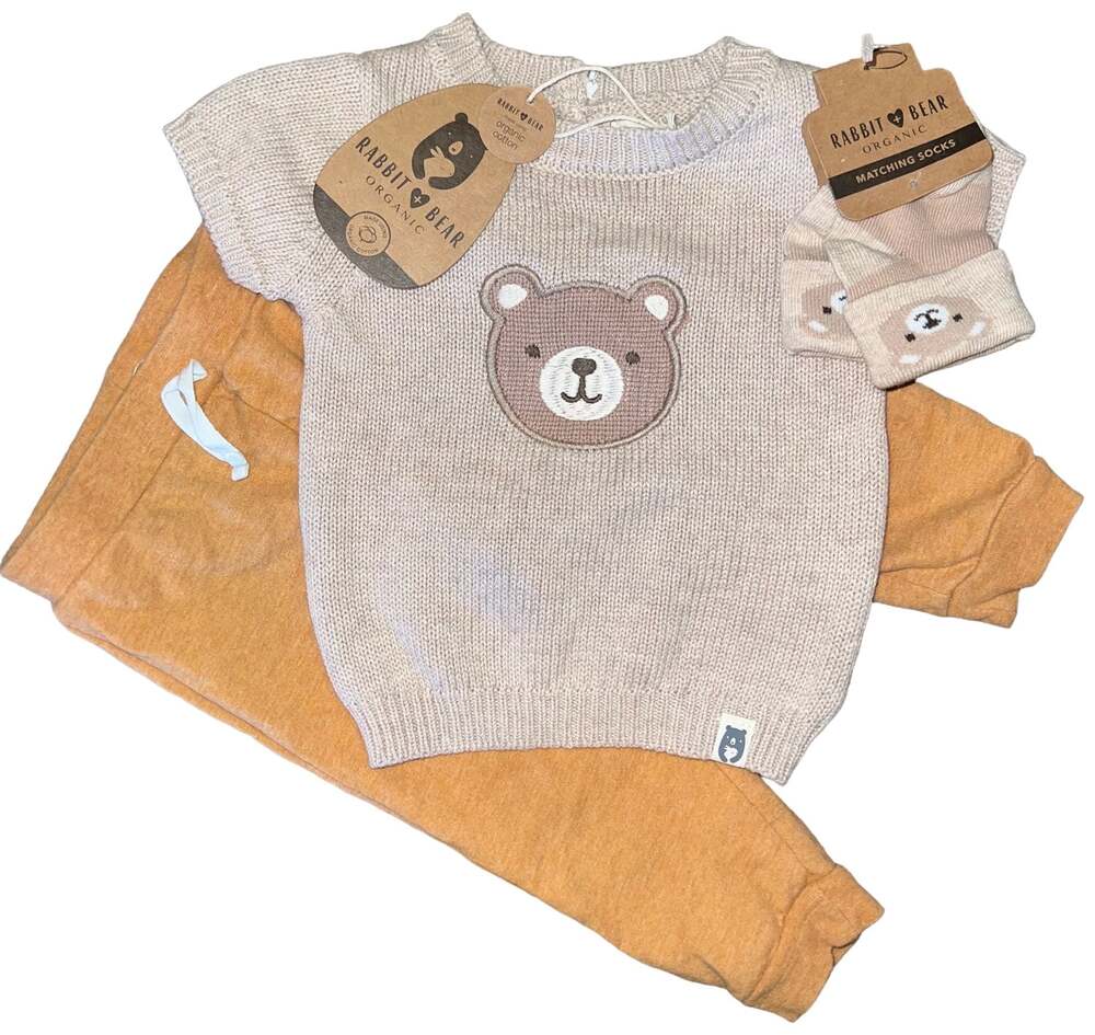 Rabbit + Bear Organic Baby Bear Sweater and Pants Set 3-6M 6-9M